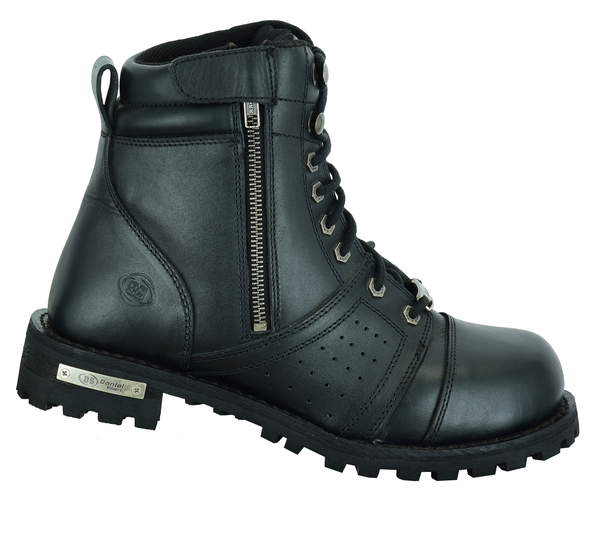 DS9731 Mens 6 Side Zipper Plain Toe Boot W/Perforation | Men's Motorcycle Boots
