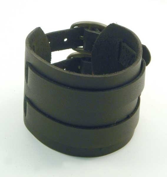 PV3209BLK Black Buckle Leather Cuff Bracelet with Belt Buckle Adj | Bracelets