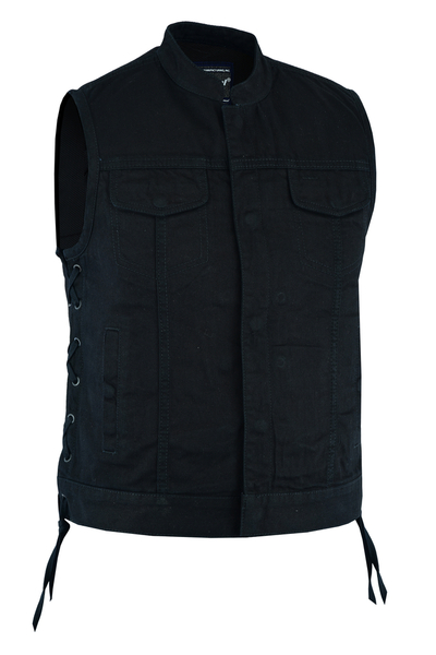 DM986 Women's Advance Side Laces Black Construction Denim Vest | Women's Denim Vests