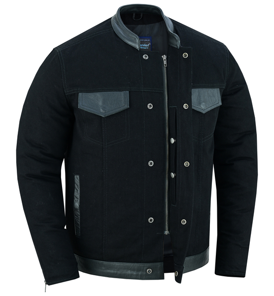 DM988 Mens Full Cut Denim Shirt W/Leather Trim | Mens Textile Motorcycle Jackets