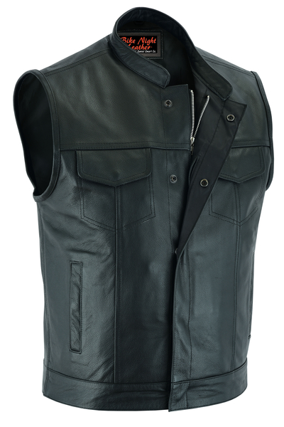 AM9192 Concealed Snap Closure, Scoop Collar & Hidden Zipper | Men's Leather Vests