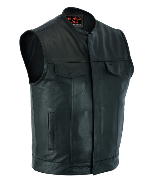 AM9193 Concealed Snap Closure, Without Collar & Hidden Zipper | Men's Leather Vests