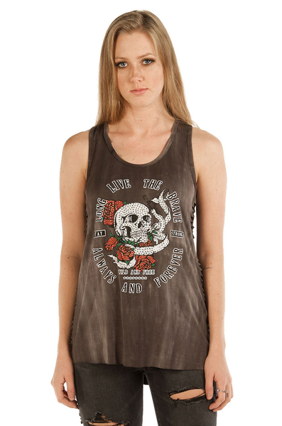 7509CHAR Long Live The Brave Skull and Roses | Close Outs