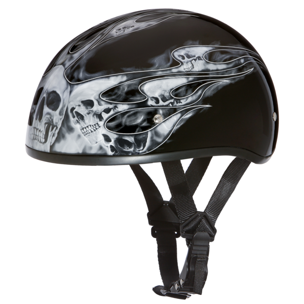 D6-SFS D.O.T. DAYTONA SKULL CAP - W/ SKULL FLAMES SILVER | 1/2 Shell Helmets