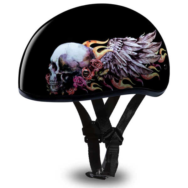 D6-SKW D.O.T. DAYTONA SKULL CAP - W/ SKULL WINGS | 1/2 Shell Helmets