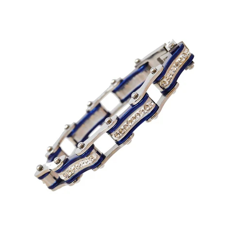 VJ1115 Two Tone Silver/Candy Blue W/White Crystal Centers | Bracelets