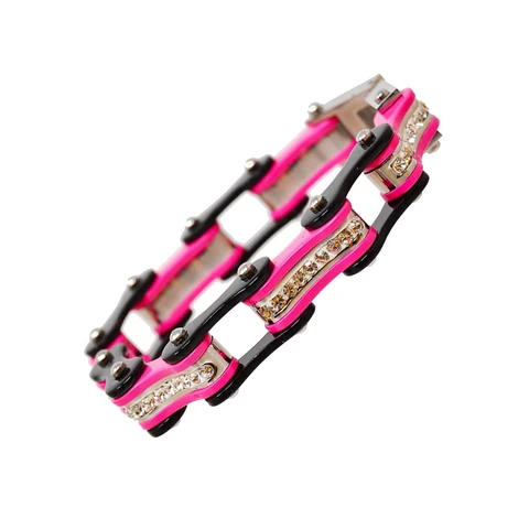 VJ1119 Two Tone Black/Pink W/White Crystal Centers | Bracelets