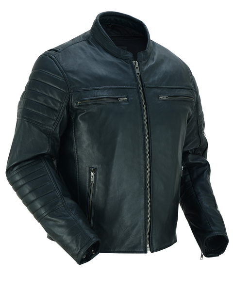 DS757 Mens Lightweight Drum Dyed Naked Lambskin Crossover Scooter Jacket | Men's Leather Motorcycle Jackets