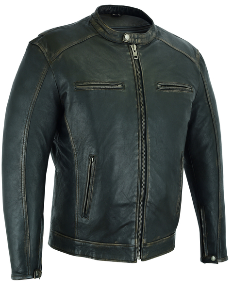 DS743 Men's Cruiser Jacket in Lightweight Drum Dyed Distressed Naked Lambskin | Men's Leather Motorcycle Jackets