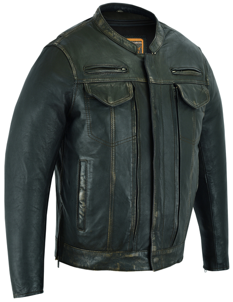DS790 Mens Modern Utility Style Jacket in Lightweight Drum Dyed Distressed Nake | Men's Leather Motorcycle Jackets