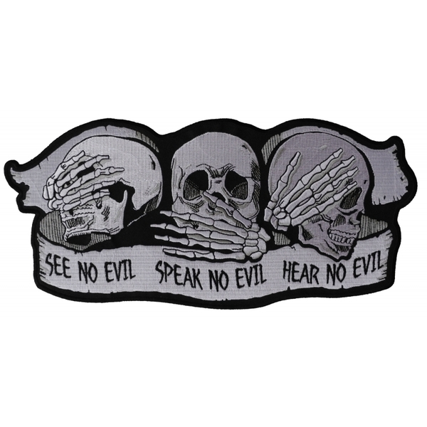 PL5928 See No Evil Speak No Evil Hear No Evil Skull Large Embroidered Iron on Pa | Patches