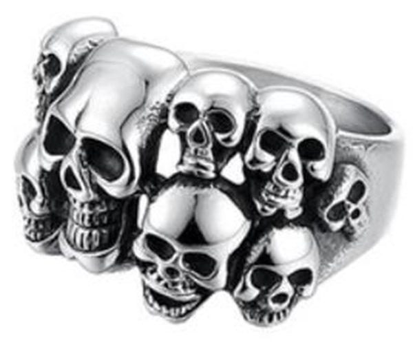R102 Stainless Steel Multi-Skull Face Biker Ring | Rings