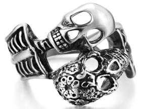 R126 Stainless Steel His And Her Skull Biker Ring | Rings