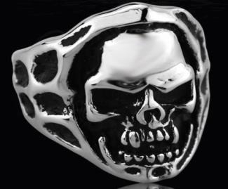 R132 Stainless Steel Open Face Skull Biker Ring | Rings
