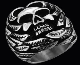 R141 Stainless Steel Feather Face Skull Biker Ring | Rings