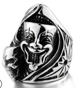 R158 Stainless Steel Joker Face Skull Biker Ring | Rings