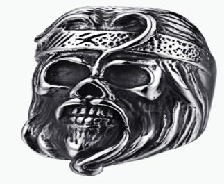 R167 Stainless Steel Anarchy Skull Face Biker Ring | Rings