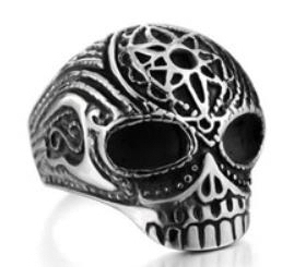 R186 Stainless Steel Flower Cane Skull Biker Ring | Rings