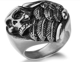 R196 Stainless Steel Feather Wings Skull Biker Ring | Rings