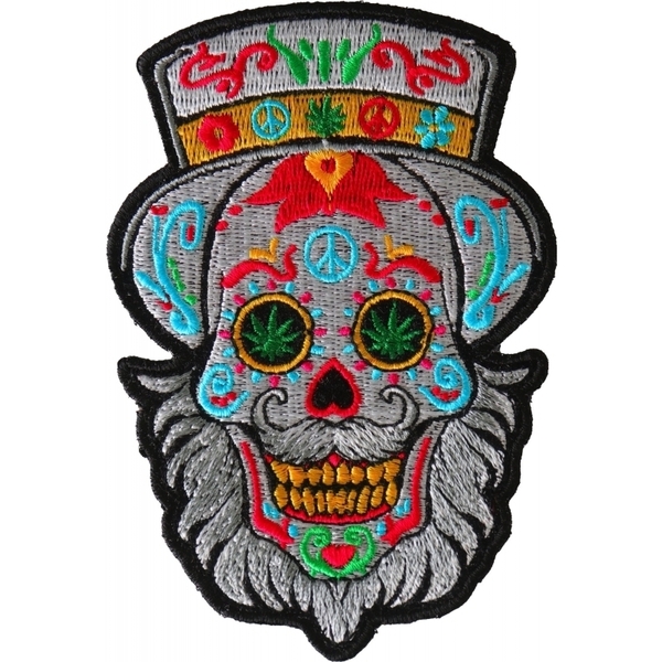 P6705 Bearded Sugar skull Small Iron on Patch | Patches