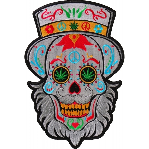 PL6704 Sugar Skull with Beard Large Back Patch | Patches