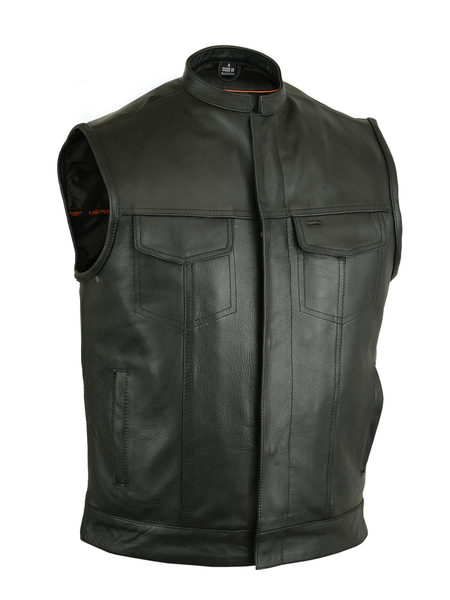 DS188 Upgraded Style Gun Pockets, Hidden 10'' Gun Metal Zipper, Side Zippers | Men's Leather Vests
