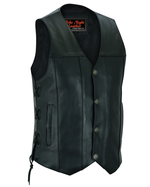 DS142 Men's Single Back Panel Concealed Carry Vest (Buffalo Nickel Head Snaps) | Men's Leather Vests