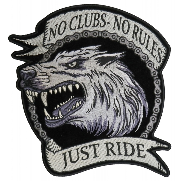 PL6138 No Clubs No Rules Just Ride Wolf Embroidered Iron on Biker Back Patch | Patches