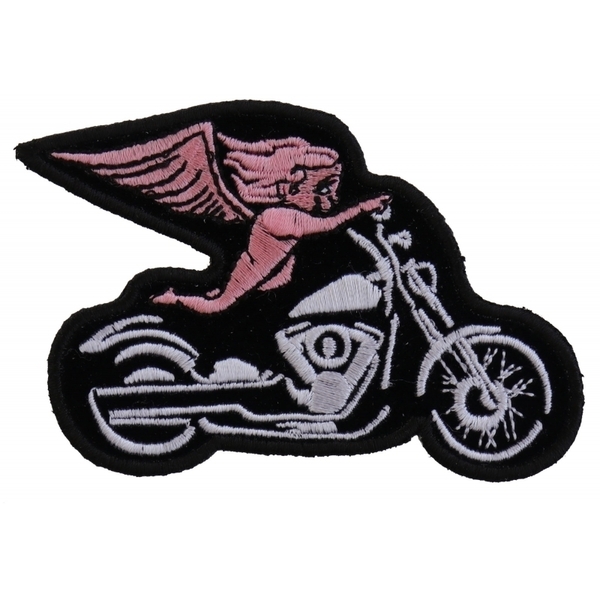 P3789 Pink Biker Angel On Motorcycle Patch | Patches