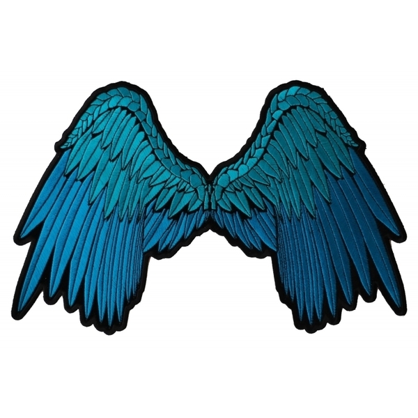 PL3012 Pretty Angel Wings in Blue Embroidered Large Iron on Patch | Patches
