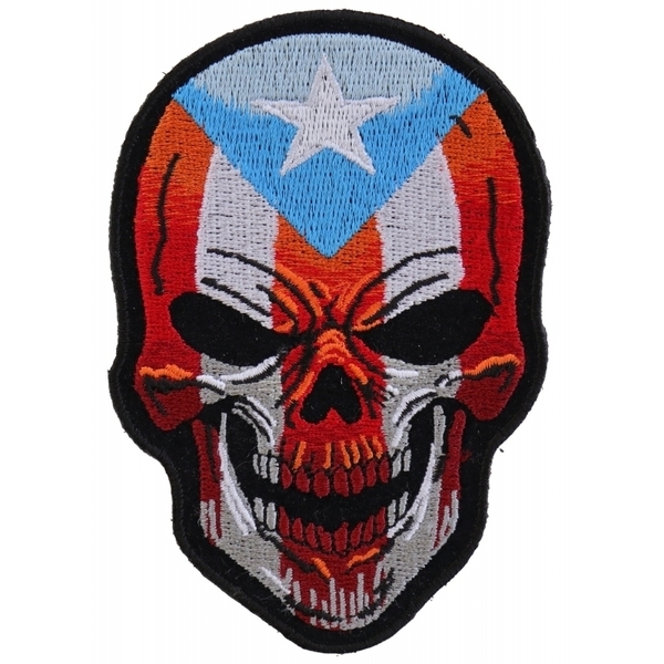P5137 Puerto Rican Skull Patch With Puerto Rico Flag | Patches