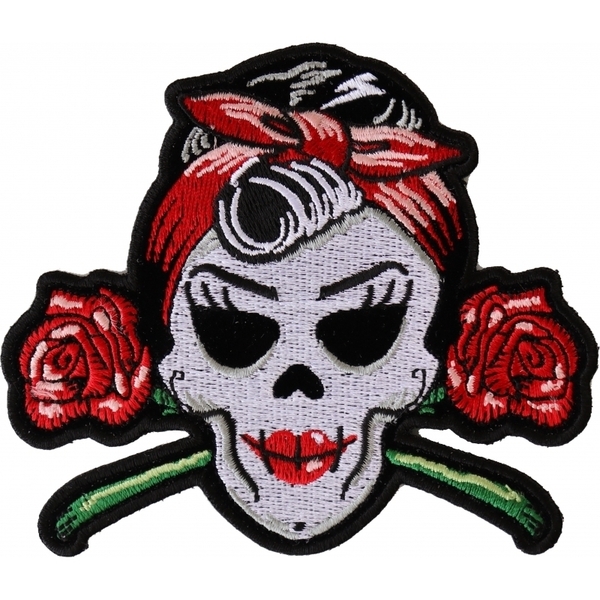 P6543 Rockabilly Lady Skull Patch | Patches