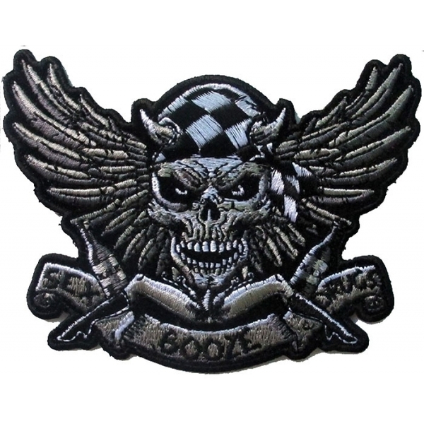 P6706 Sex Booze Drugs Checkered Skull and Wings Patch | Patches