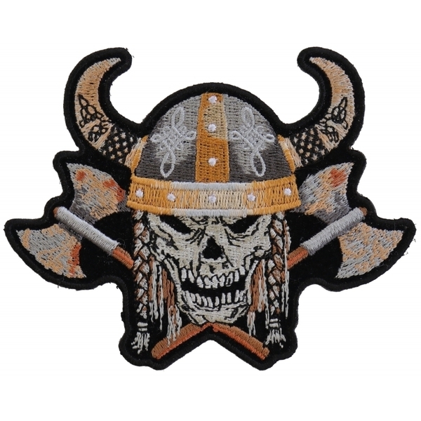 P4955 Viking Skull With Axes and Horn Helmet Small Patch | Patches