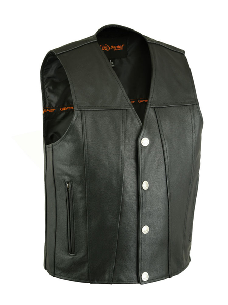DS125 Men's Single Back Panel Concealed Carry Vest (Buffalo Nickel Head Snaps) | Men's Leather Vests