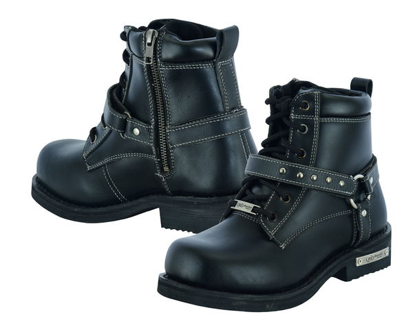 DS9766 Women's Boots with Side Zipper and Single Strap | Women's Motorcycle Boots