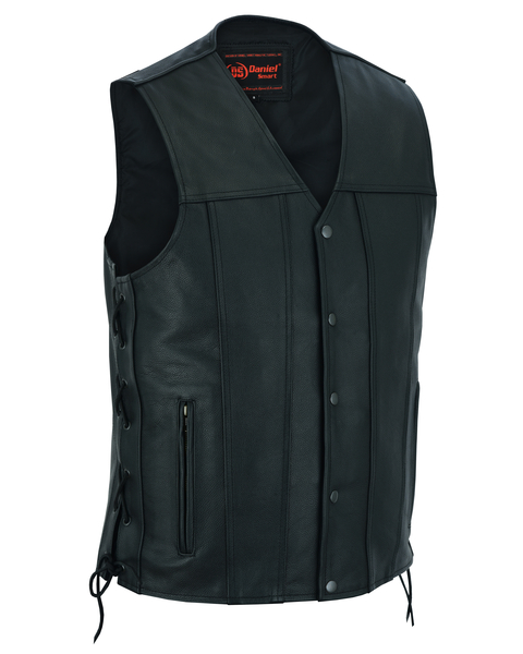 DS161TALL Mens Tall Classic Tapered Bottom Biker Leather Vest | Men's Leather Vests