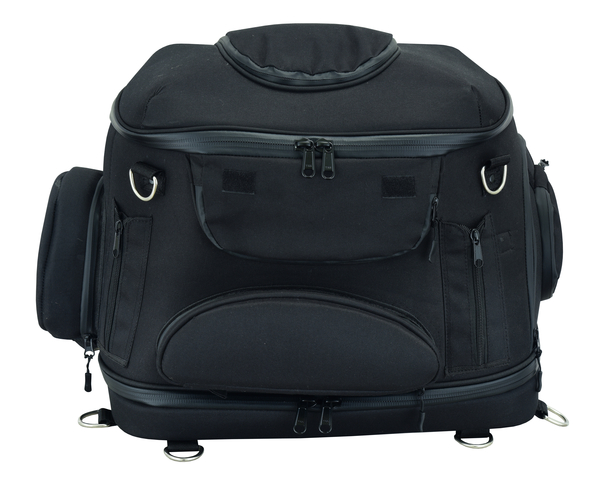 DS388 Daniel Smart Black Heavy Duty Textile Motorcycle Pet Carrier Sissy Bar Bag | Sissy Bar Bags