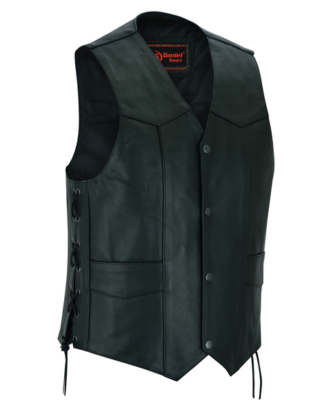 DS111 Traditional Single Back Panel Concealed Carry Vest | Men's Leather Vests