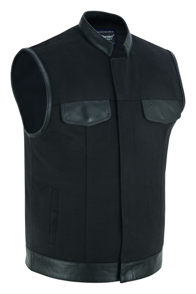 DS685 Canvas Material Single Back Panel Concealment Vest W/Leather Trim | Men's Textile Vests