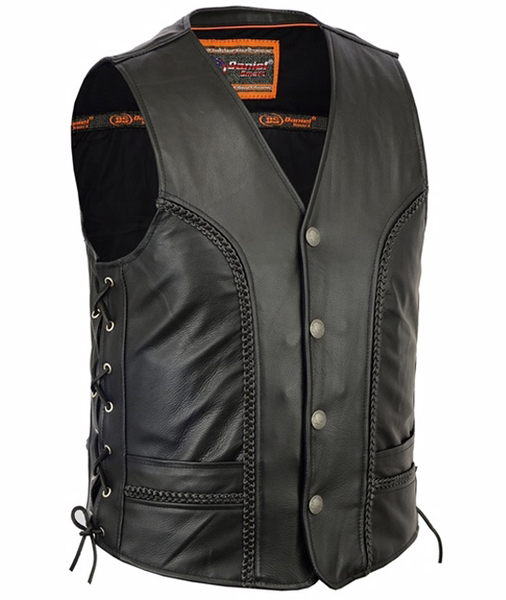 DS131 Men's Braided Vest | Men's Leather Vests