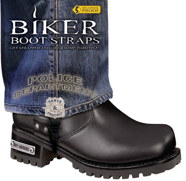 BBS/PD6 Weather Proof- Boot Straps- Police Department- 6 Inch | Biker Boot Straps
