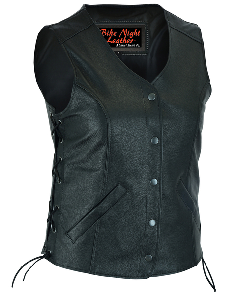 DS206 Womens Stylish Longer Body ¾ Vest  Side Laces | Women's Leather Vests