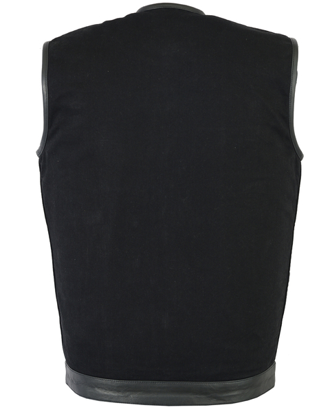 DM991 Men's Black Denim Single Panel Concealment Vest W/Leather Trim- w ...