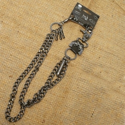 WA-WC7031 Wallet Chain with a skull / guns / bullet designs, double chain